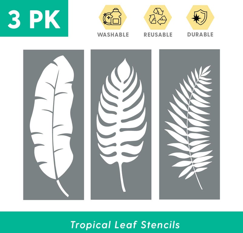 I Like That Lamp Leaf Stencils (3 Designs), Large Tropical Leaves Templates for Painting Floor/Wall/Tile/Furniture/Fabric/Wood, Each 14.5â€ x 5.85â€, Strong & Reusable, DIY Crafts, Made in America by Small Business - Image 1